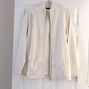 AMBER SUN OFF WHITE PRISTINE/ GOLD STRIPE FRONT ZIPPER JACKET- SIZE LARGE